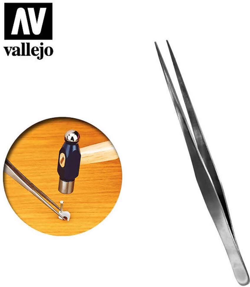 VALLEJO STRAIGHT TIP STAINLESS STEEL TWEEZERS (175 MM)