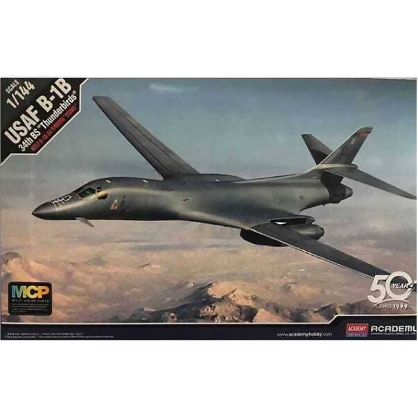 Academy - Scale 1/144 Rockwell USAF B-1B 34th BS Lancer Thunderbirds Plastic Model Kit (12620)