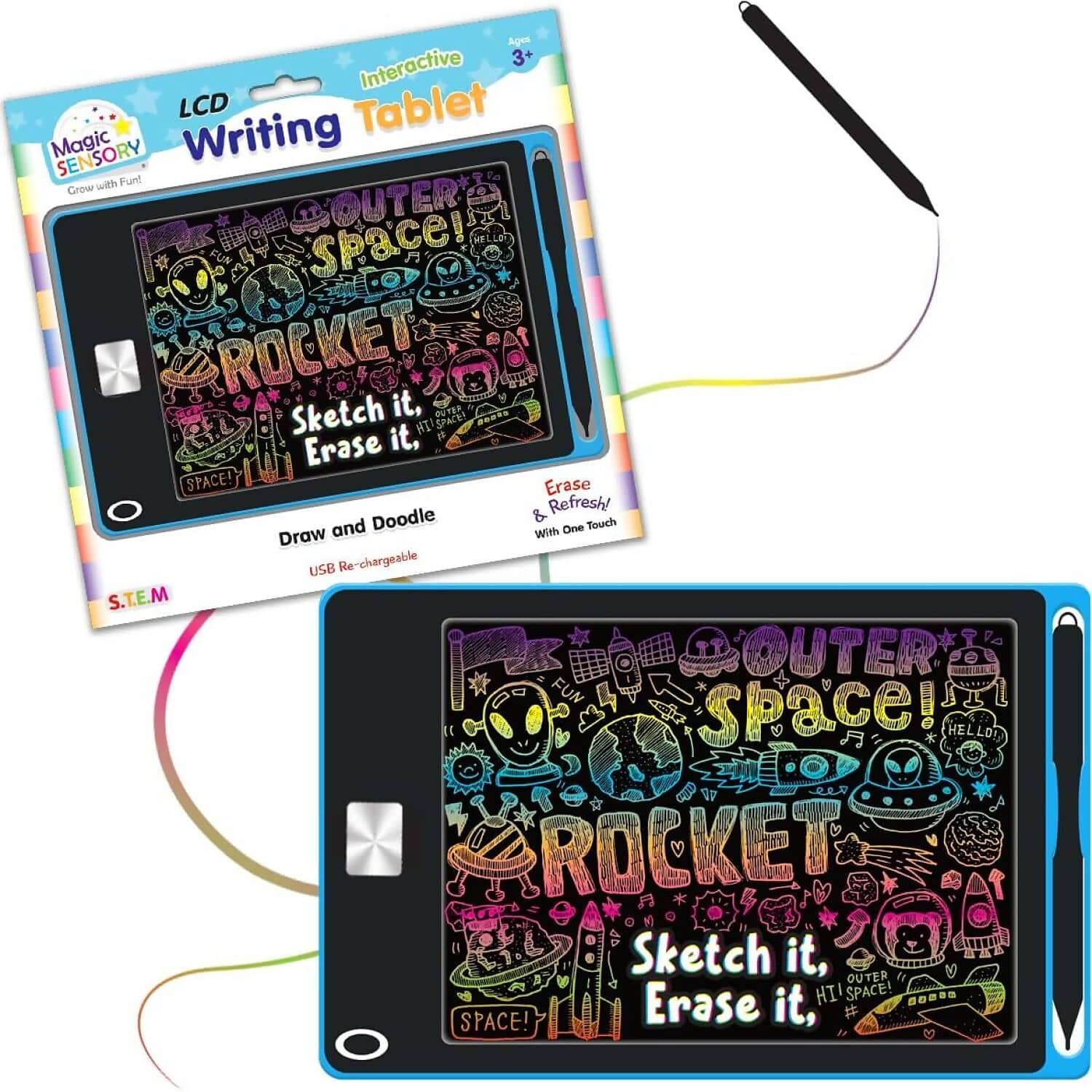 Magic Sensory - Blue LCD Writing Tablet for Kids 8.5-inch Drawing Tablet for Writing Drawing Doodling and Learning