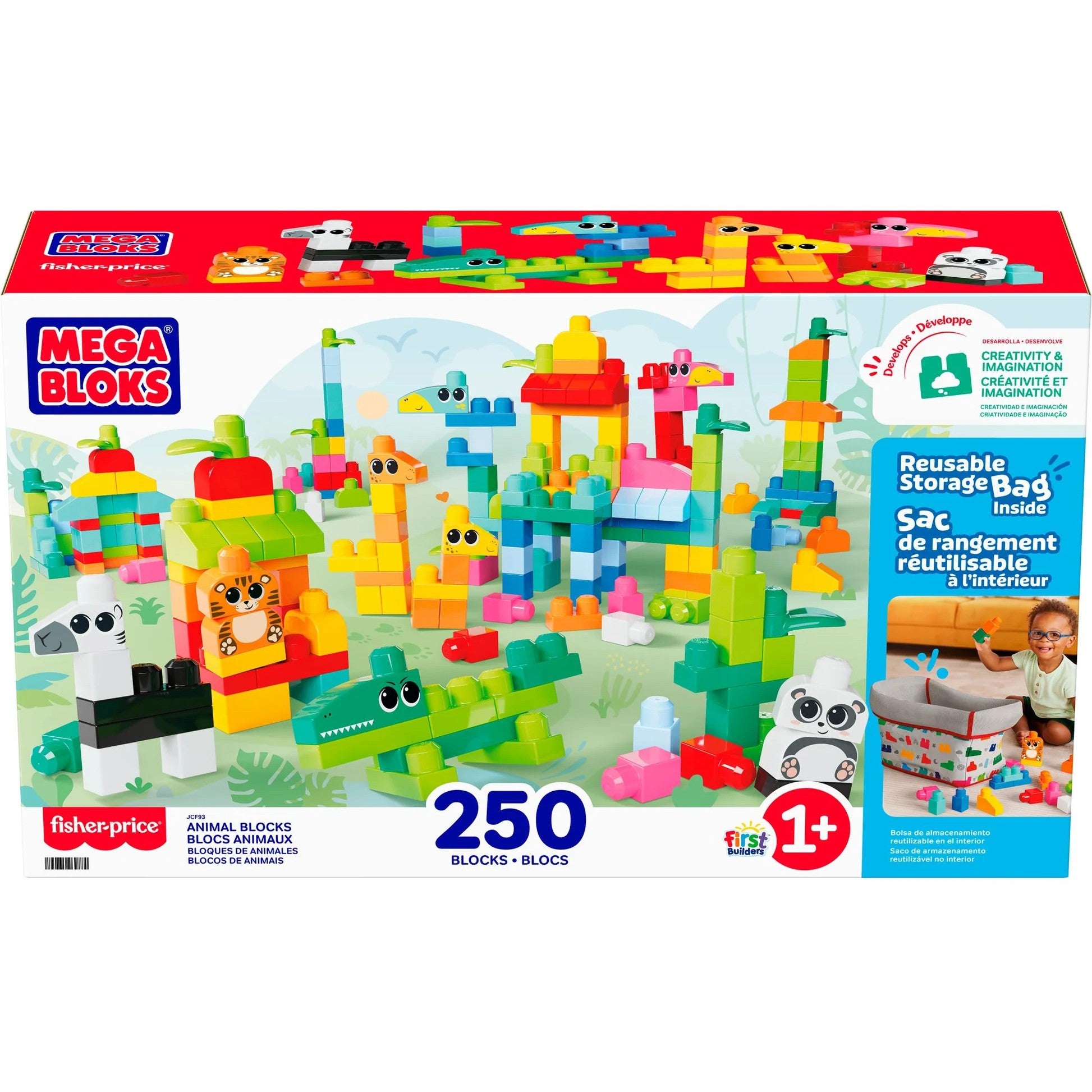 MEGA BLOKS - Fisher-Price Animal Blocks Building Toy with Storage 250 Blocks - Mattel