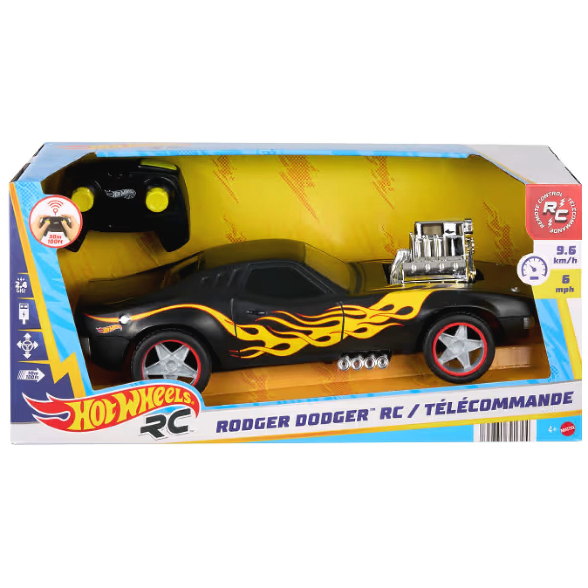 Hot Wheels - RC 1:16 Scale Rodger Dodger Remote-Control Toy Car Battery-Operated - Mattel