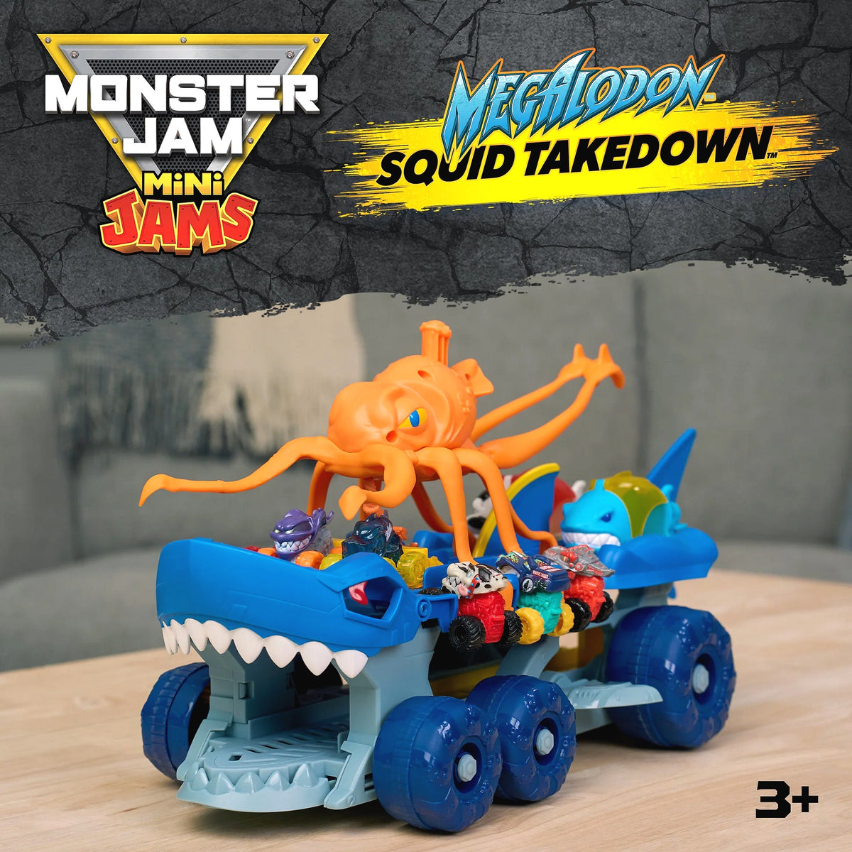 Monster Jam - Mini Jams Megalodon Squid Takedown Carrier Playset - Spin Master