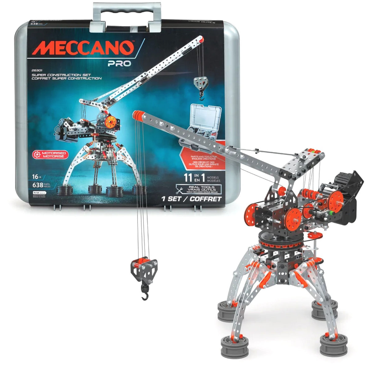 Meccano - Pro 11-in-1 Super Construction Case Set 638 Pieces Model 26301