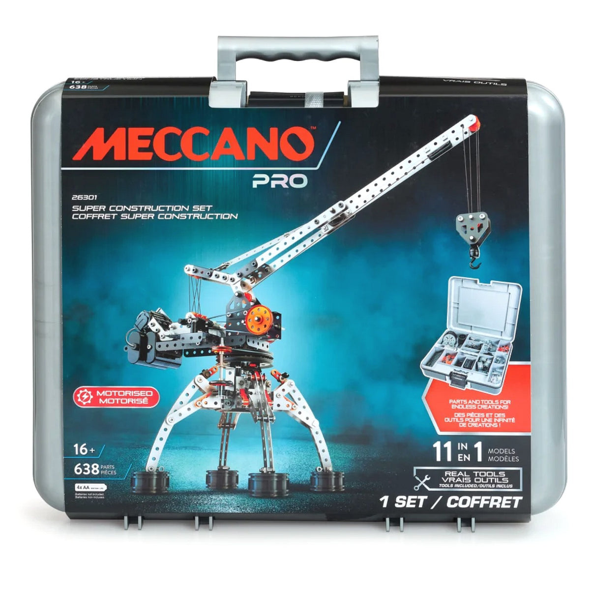 Meccano - Pro 11-in-1 Super Construction Case Set 638 Pieces Model 26301