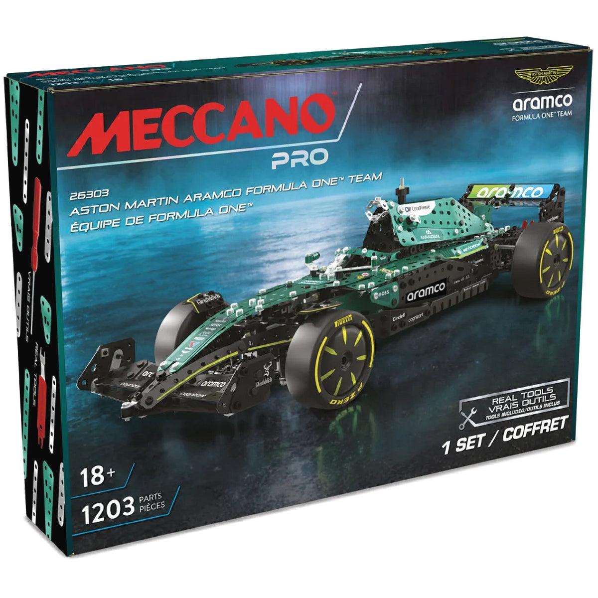 Meccano - Pro Aston Martin Aramco Formula One Race Car 1203 Pieces 1:8 Scale Model 26303