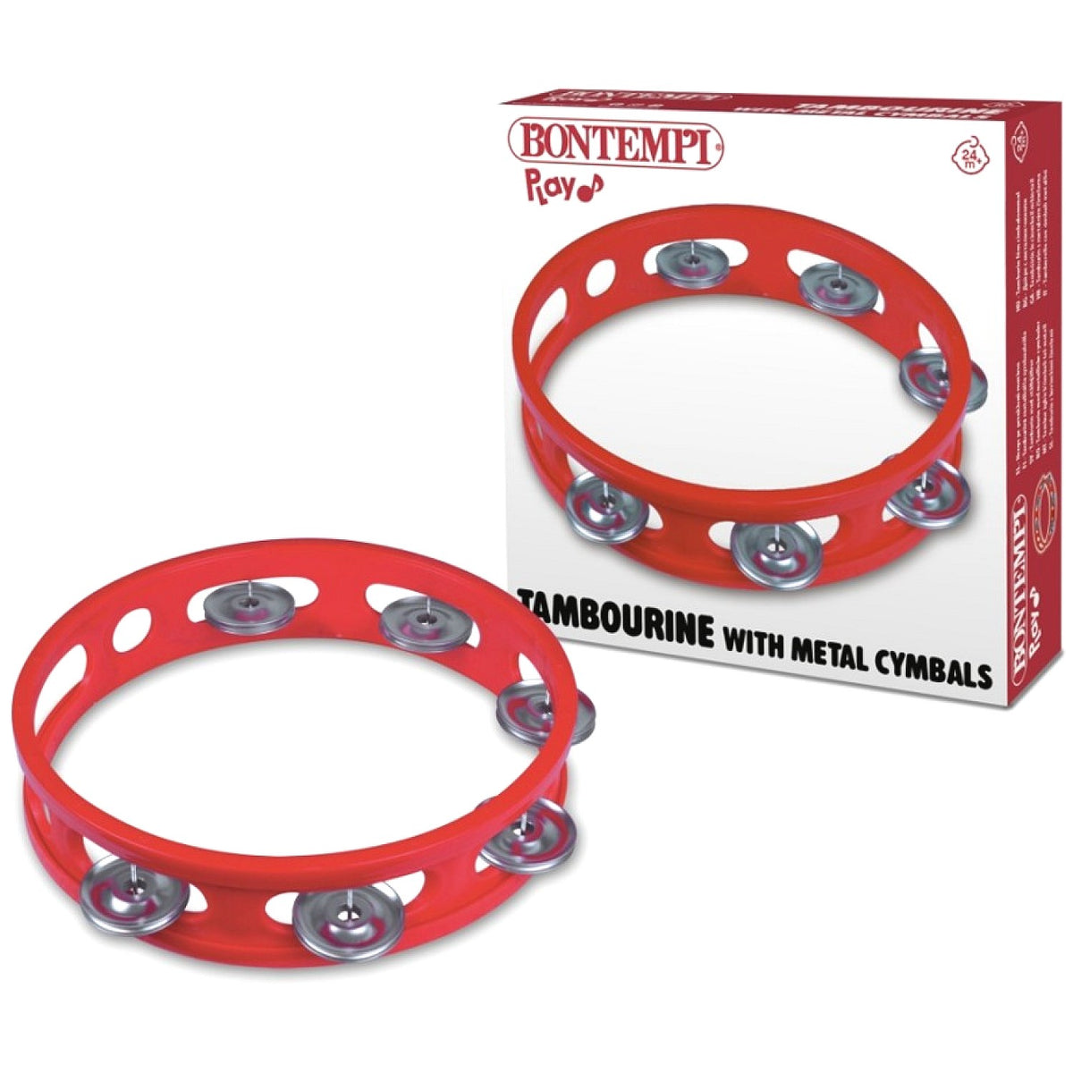 Bontempi - Tambourine Red with Metal Cymbals Toy Musical Instrument