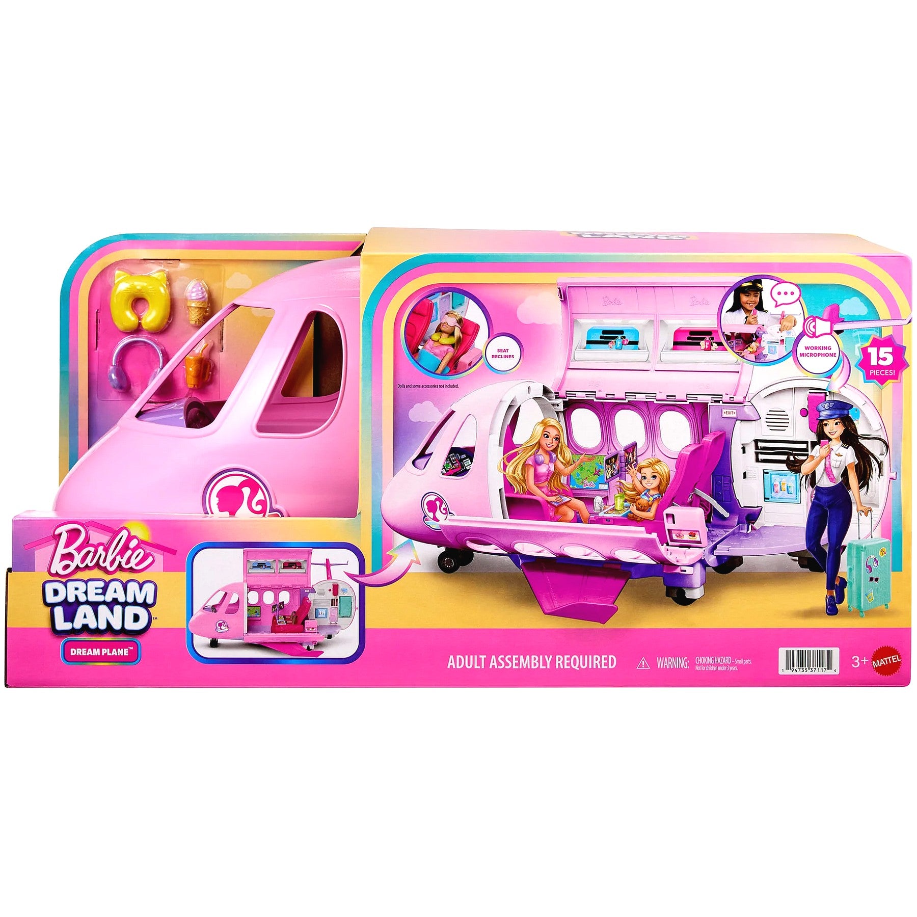 Barbie - Dream Land Dream Plane with Working Microphone Feature & 14 Accessories - Mattel