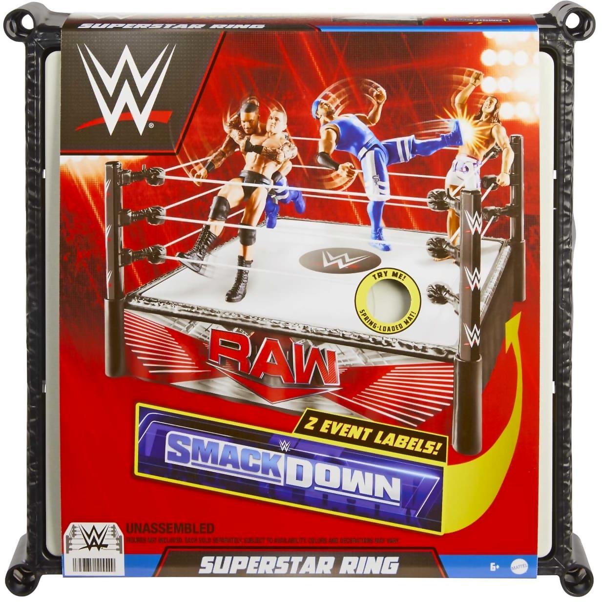 WWE - WWE Superstar Ring Playset With Spring-loaded Mat & 4 Event Apron Stickers (14-inch) - Mattel