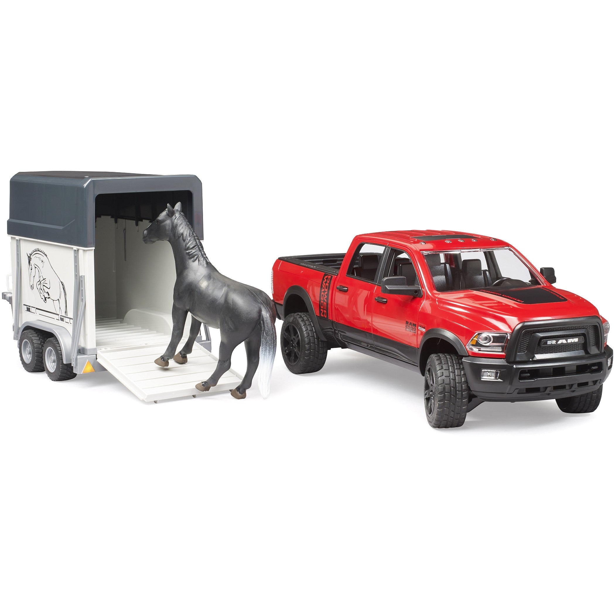 Bruder - RAM 2500 Power Wagon with Horse Trailer and Horse Scale 1:16