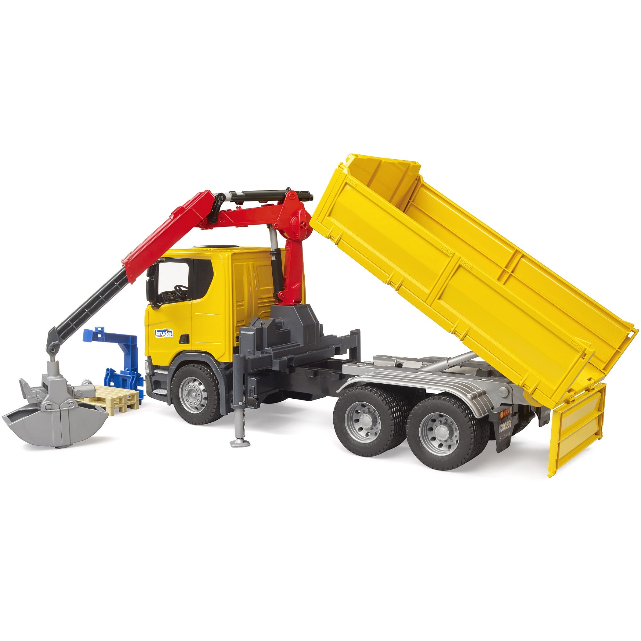 Bruder - Scania Super 560R Construction Site Truck with Crane and 2 Pallets Scale 1:16