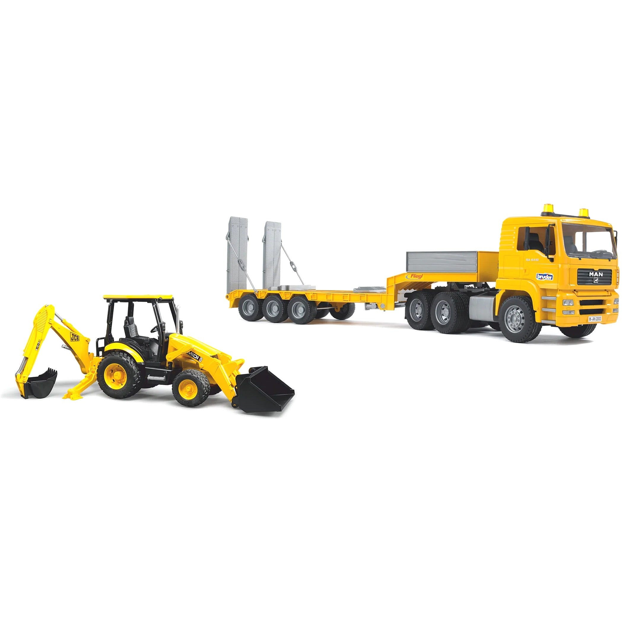 Bruder - MAN Commercial TGA Low Loader Truck with JCB Midi CX Backhoe Loader Scale 1:16