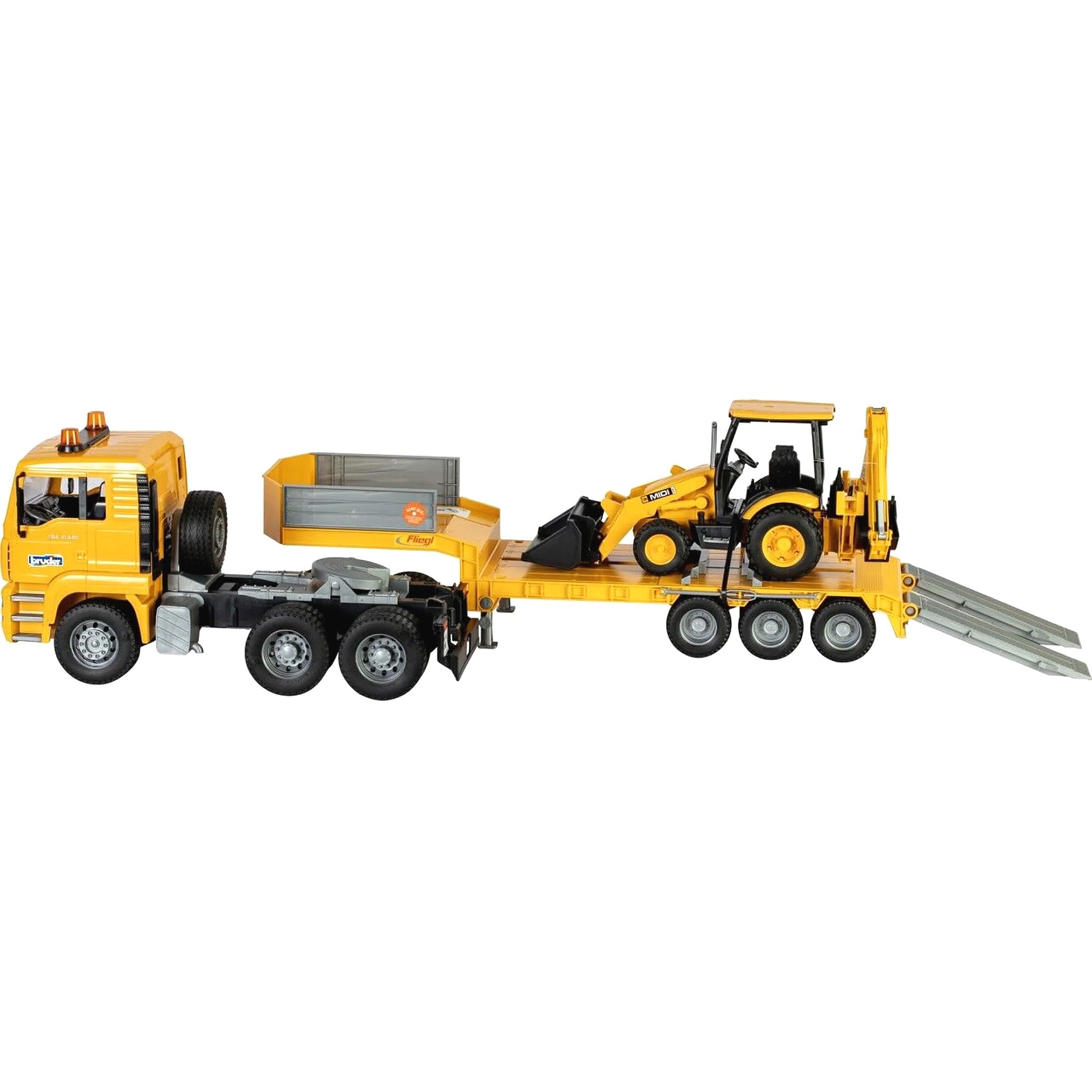 Bruder - MAN Commercial TGA Low Loader Truck with JCB Midi CX Backhoe Loader Scale 1:16