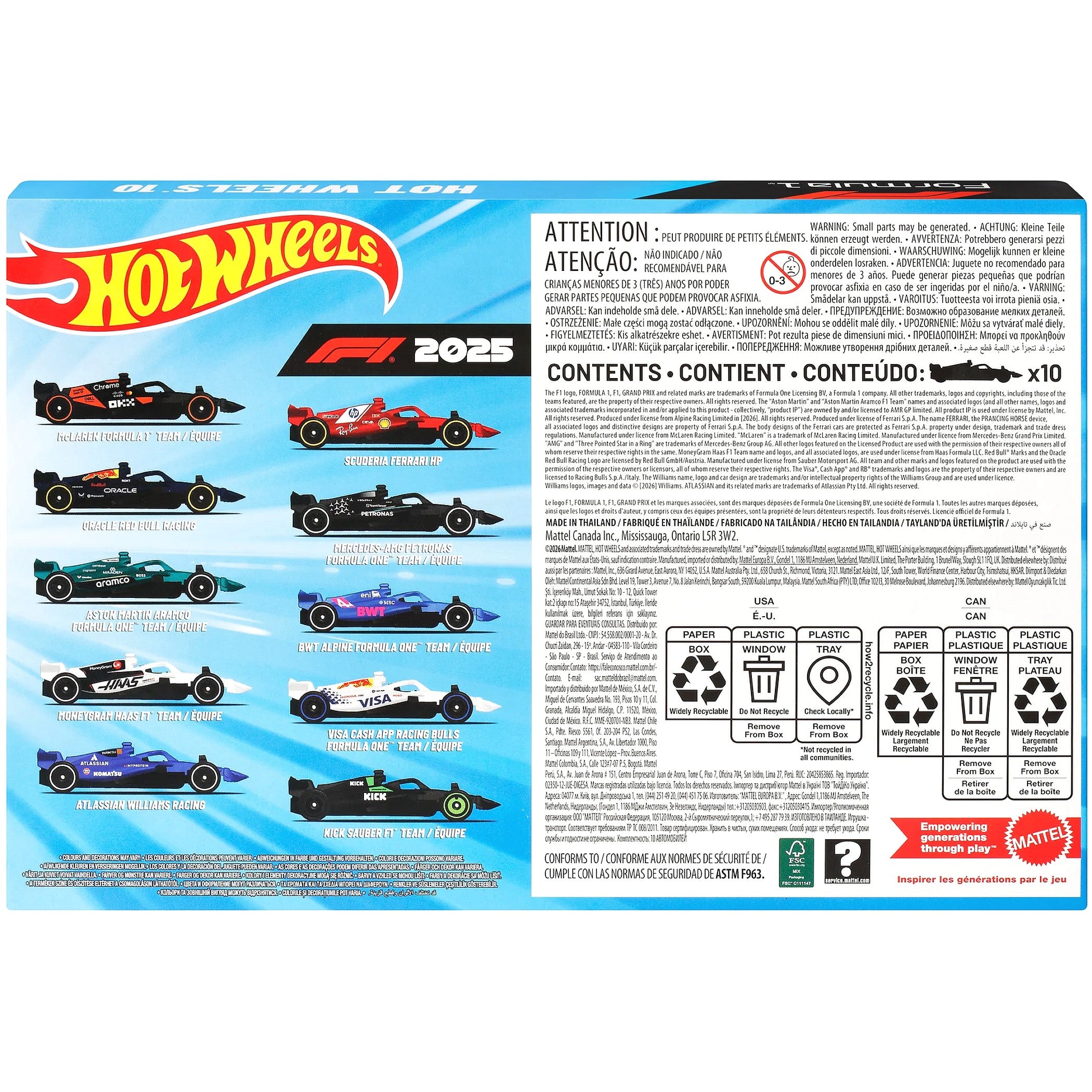 Hot Wheels - 1:64 Die-Cast Formula 1 2025 10 Pack - Mattel