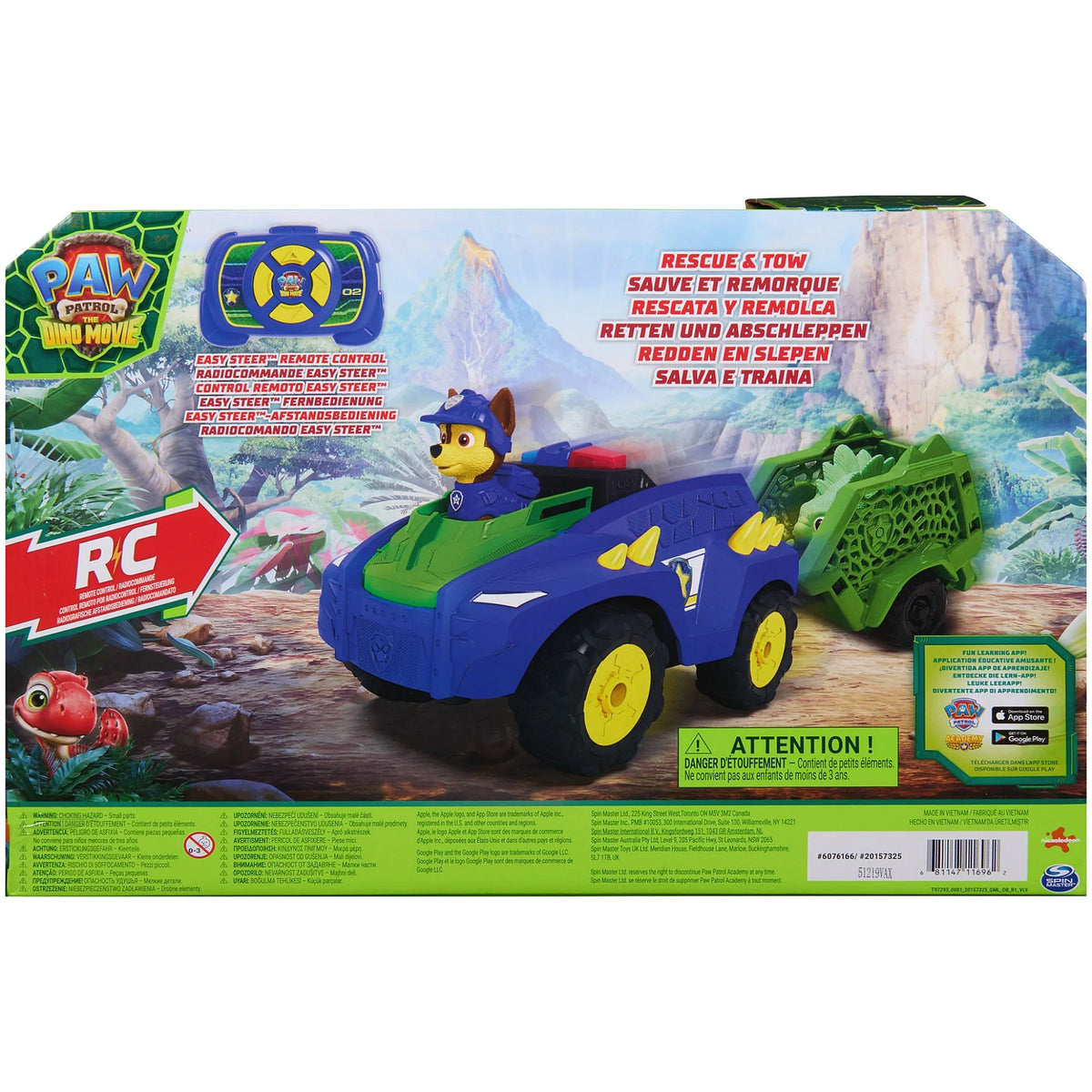 Paw Patrol - The Dino Movie Dino Tow & Dash RC Easy-to-Steer Remote Control Car with Chase - Spin Master