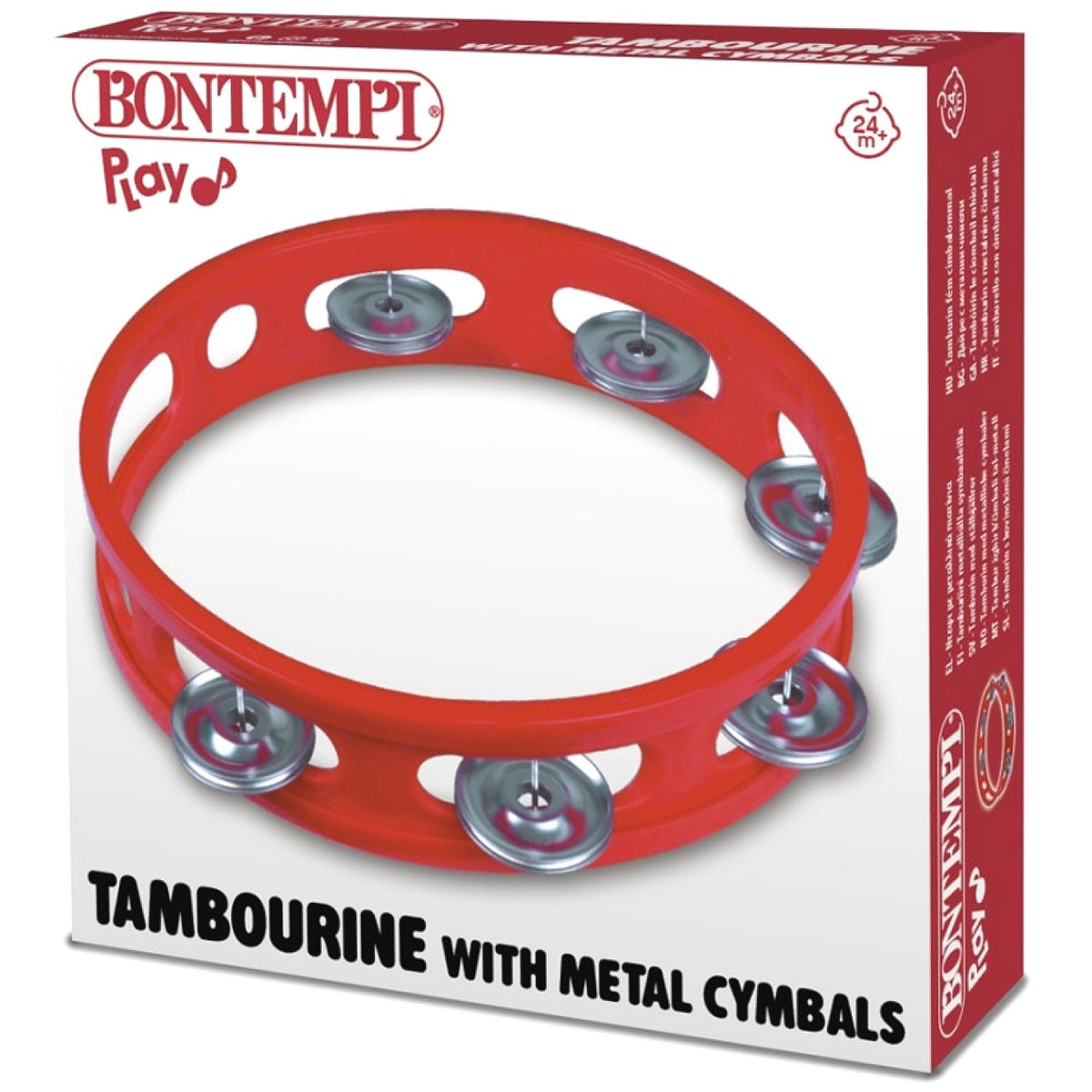 Bontempi - Tambourine Red with Metal Cymbals Toy Musical Instrument