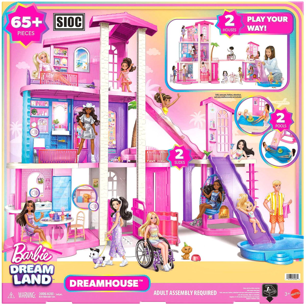 Barbie - Dream Land DreamHouse Dollhouse 2026 2 Pools 2 Slides 2 Houses Elevator with 3 Levels & 65+ Pieces Including Furniture & Accessories - Mattel