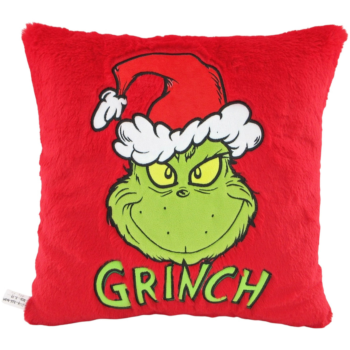 Cotton Candy - Xmas Dr. Seuss The Grinch Face with Hat Red Plush Cushion - Christmas