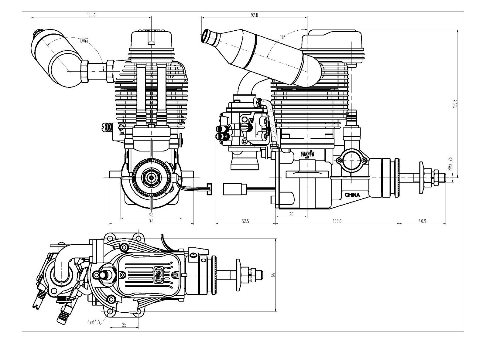 NGH - GF30 30CC GAS 4-STROKE ENGINE WITH MUFFLER
