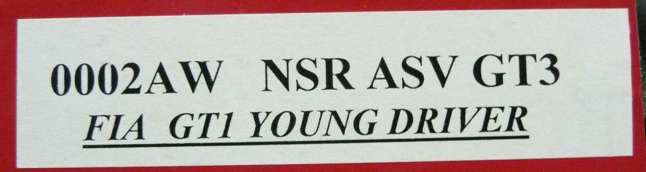 NSR - 1:32 0002AW ASV GT3 FIA GT1 Young Driver Champion slot car also suits scalextric/carrera