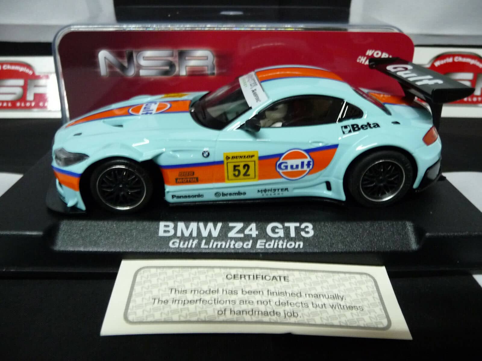 NSR - 1:32 0103AW BMW Z4 GT3 Gulf Edition No.52 slot car also suits scalextric/carrera