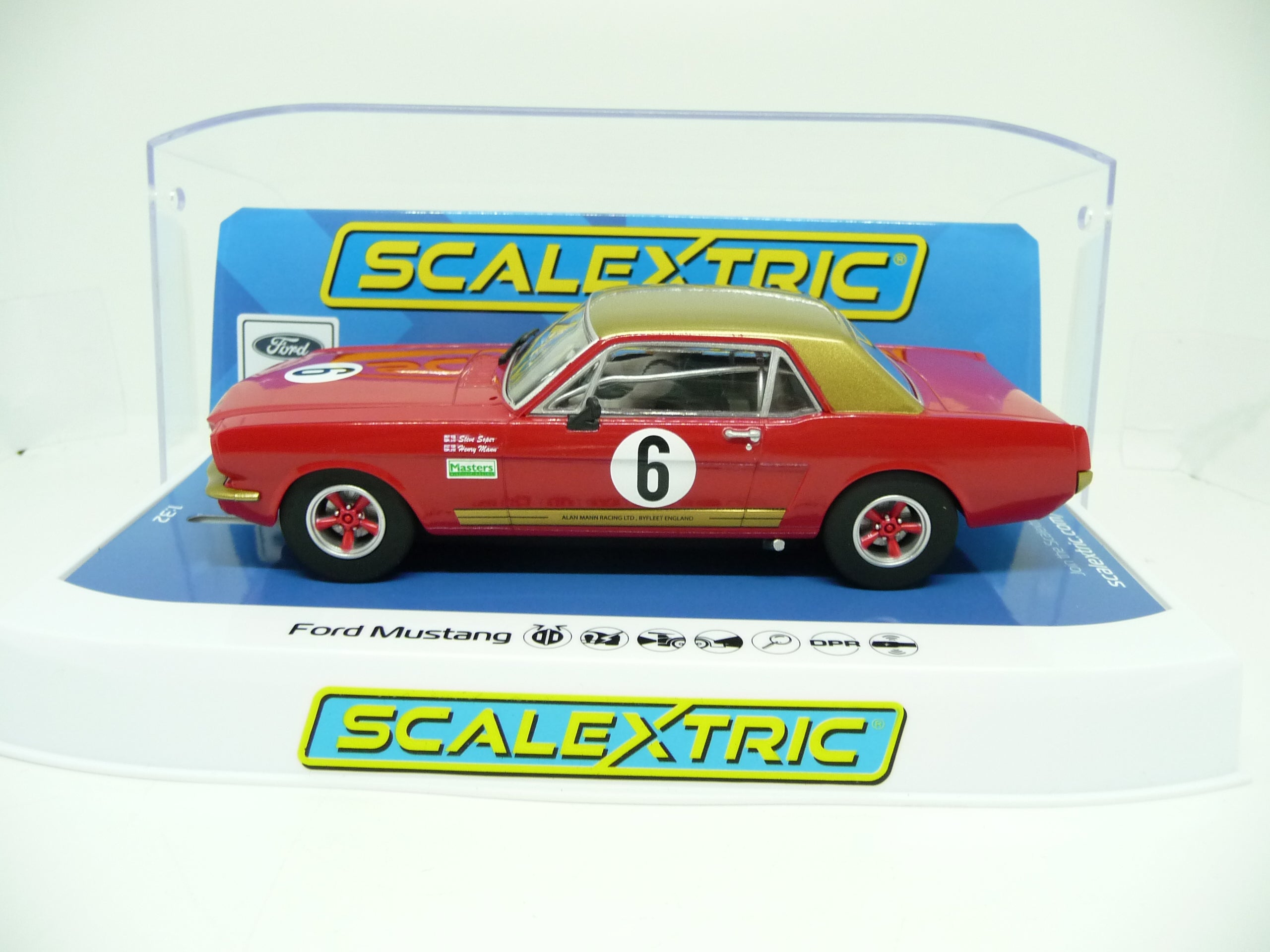Scalextric - C4339 Ford Mustang Alan Mann Henry Mann and Steve Soper slot car also suits Carrera